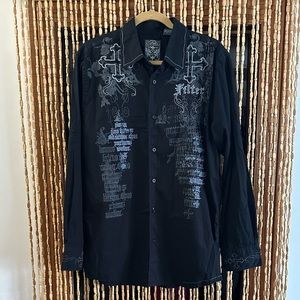 FILTER Button-Up Dress Black Shirt Cross Size L